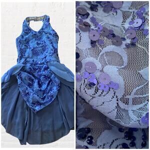 Weissman periwinkle Leotard with Floral Lace and Chiffon Back Skirt